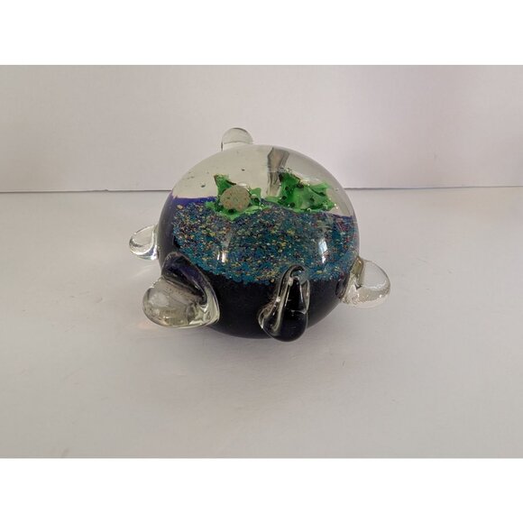 Handblown Glass Turtle Figurine With Green Fish Design & Glitter Accents - Picture 4 of 6